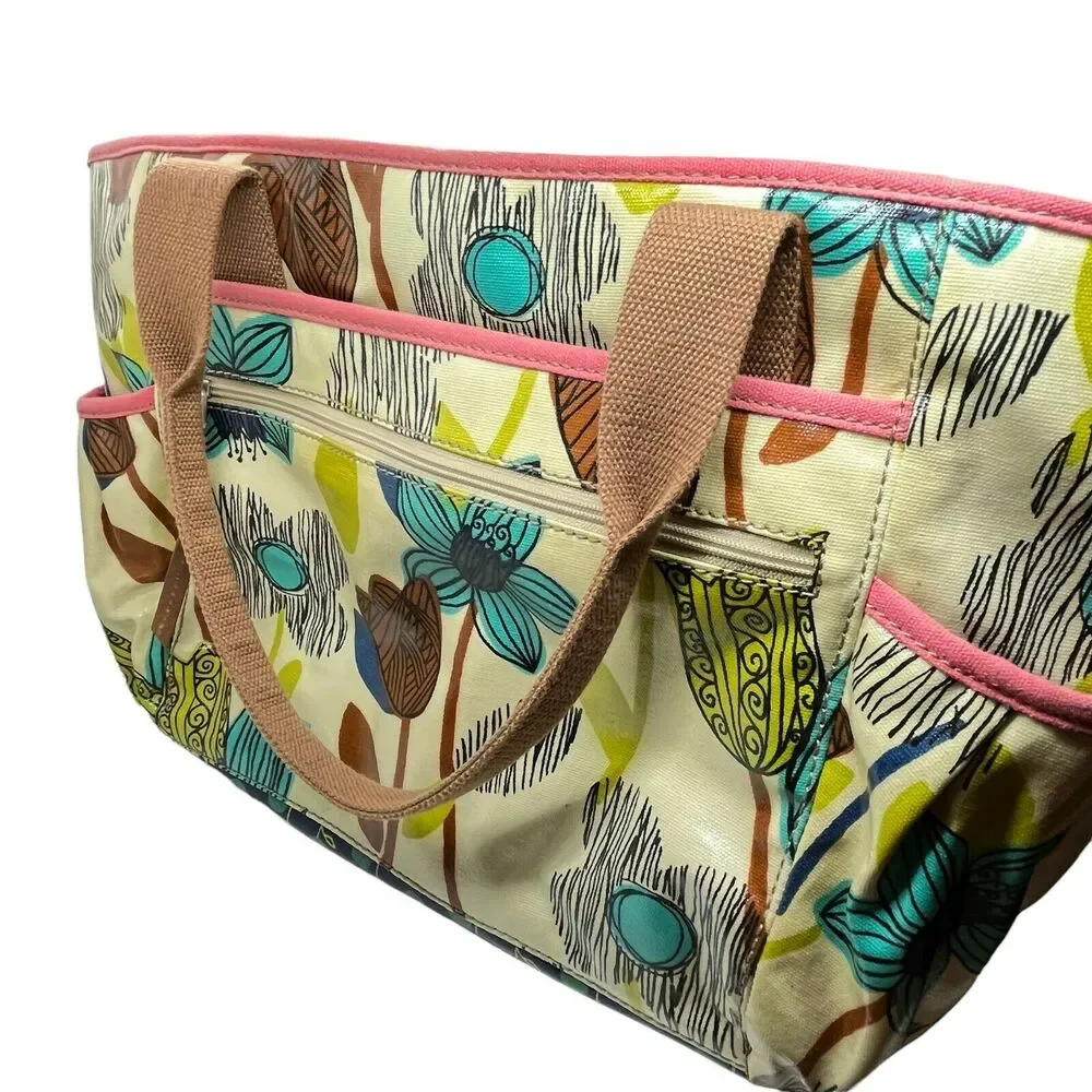 Fossil Key-Per Diaper Bag Tote Handbag Multicolor Coated Canvas Double Handle